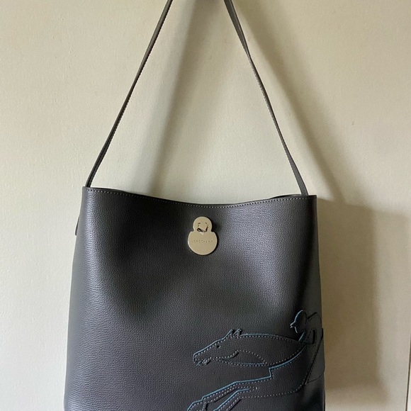 Longchamp Logo Patch Hobo Shoulder Bag ( gray ) - Picture 4 of 12